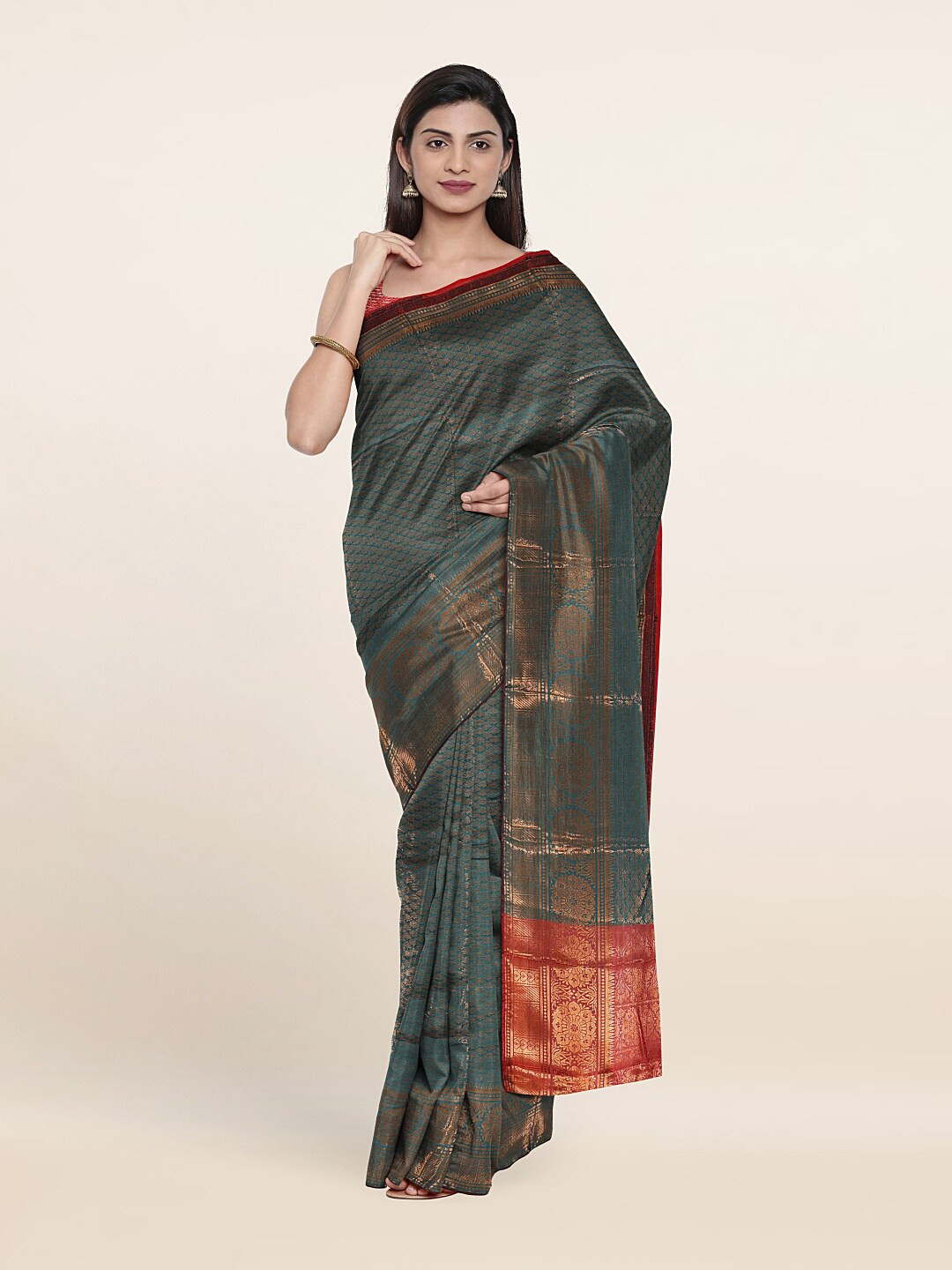 

Pothys Green & Red Woven Design Zari Saree