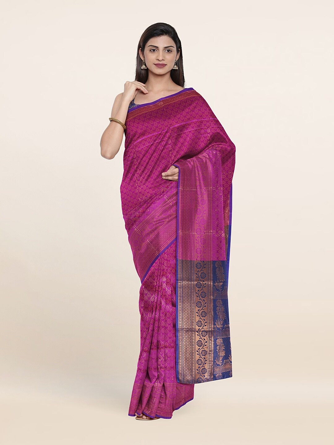 

Pothys Pink & Blue Woven Design Zari Saree