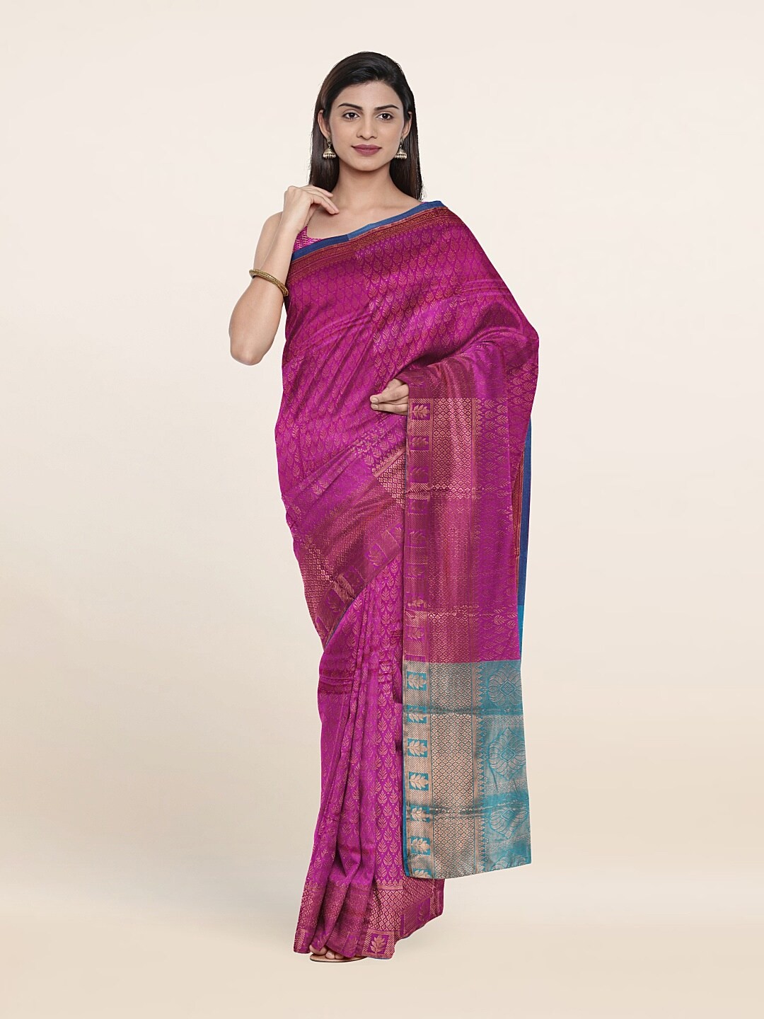 

Pothys Pink & Blue Woven Design Zari Saree