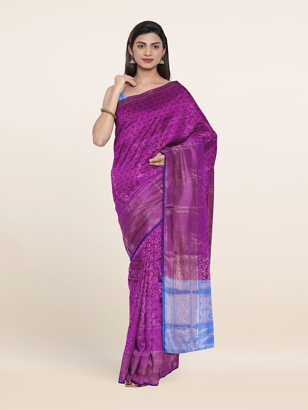 

Pothys Purple & Blue Woven Design Zari Saree