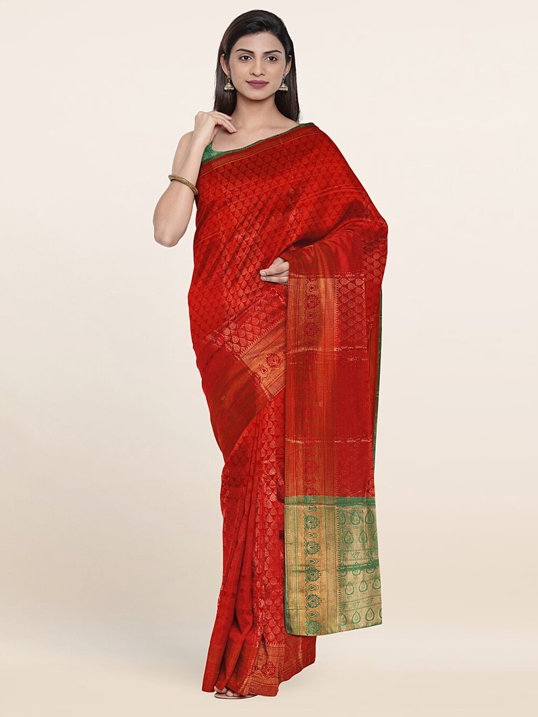 

Pothys Red & Green Woven Design Zari Saree