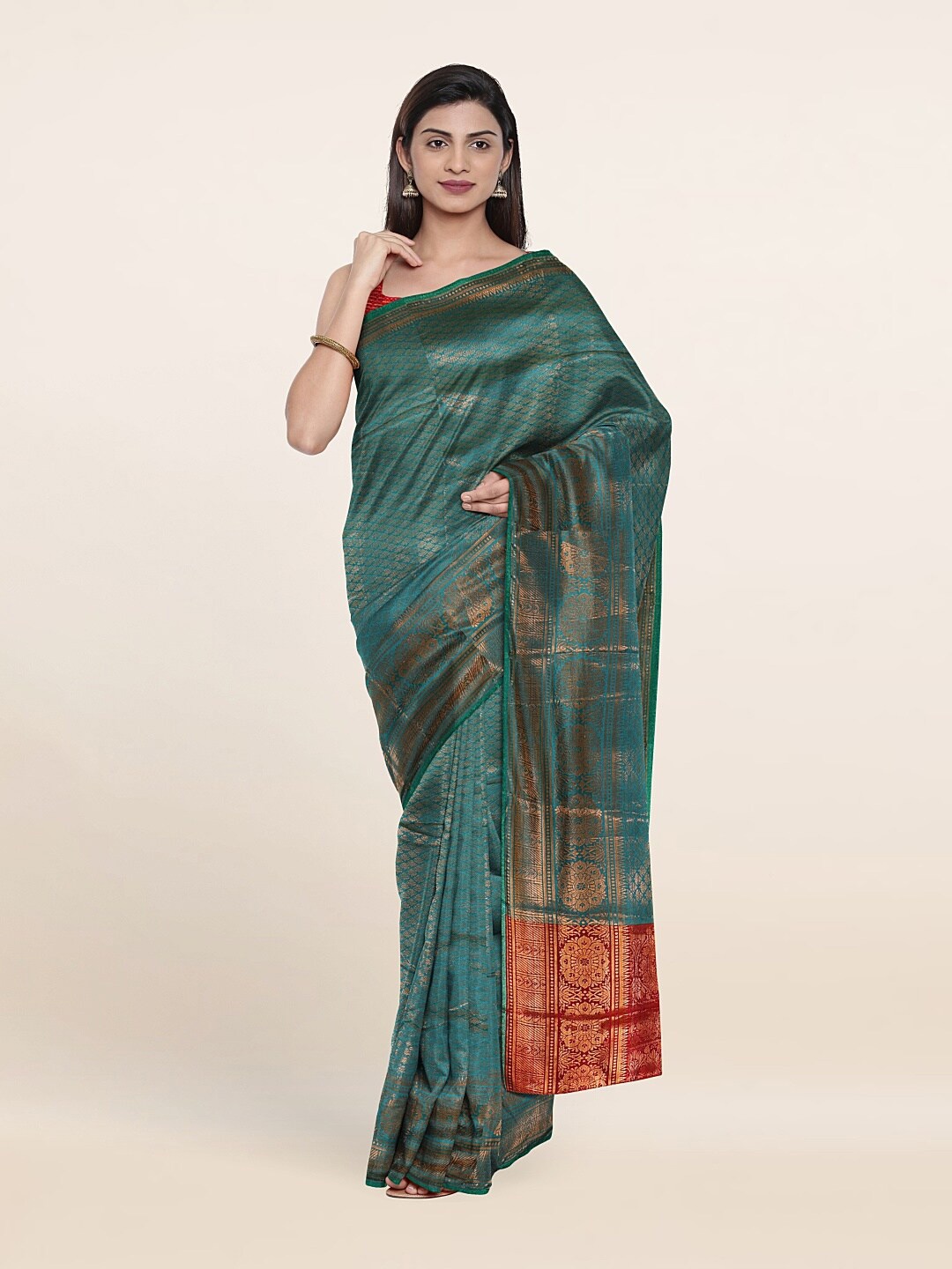 

Pothys Green & Red Woven Design Zari Saree
