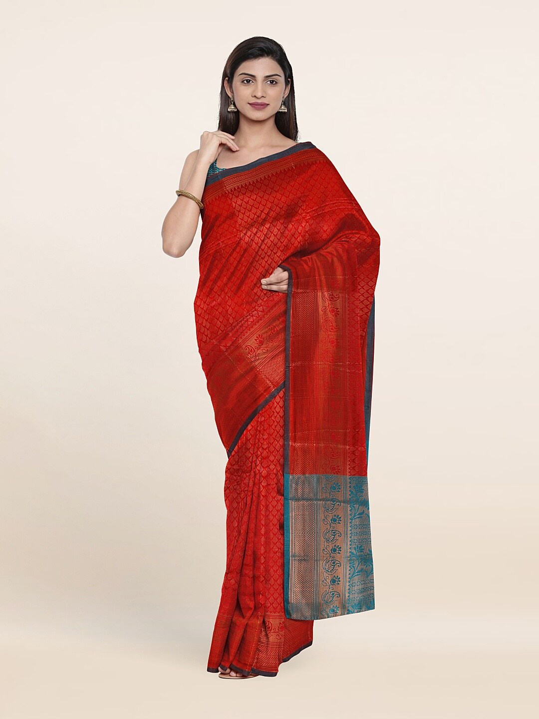 

Pothys Red & Blue Woven Design Zari Saree