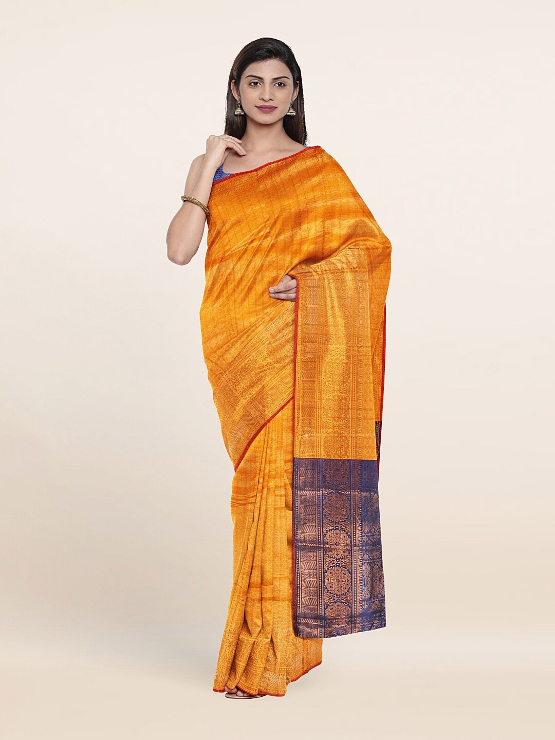 

Pothys Orange & Blue Woven Design Zari Saree