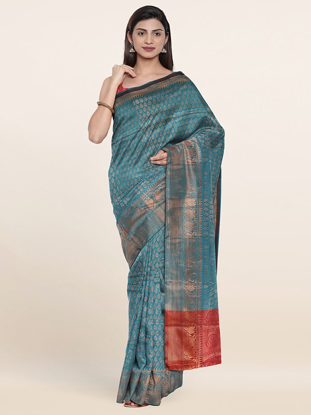 

Pothys Green & Red Woven Design Zari Saree