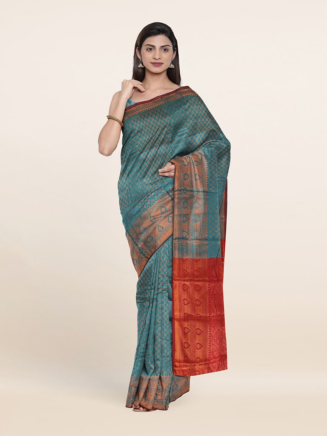 

Pothys Green & Red Woven Design Zari Saree