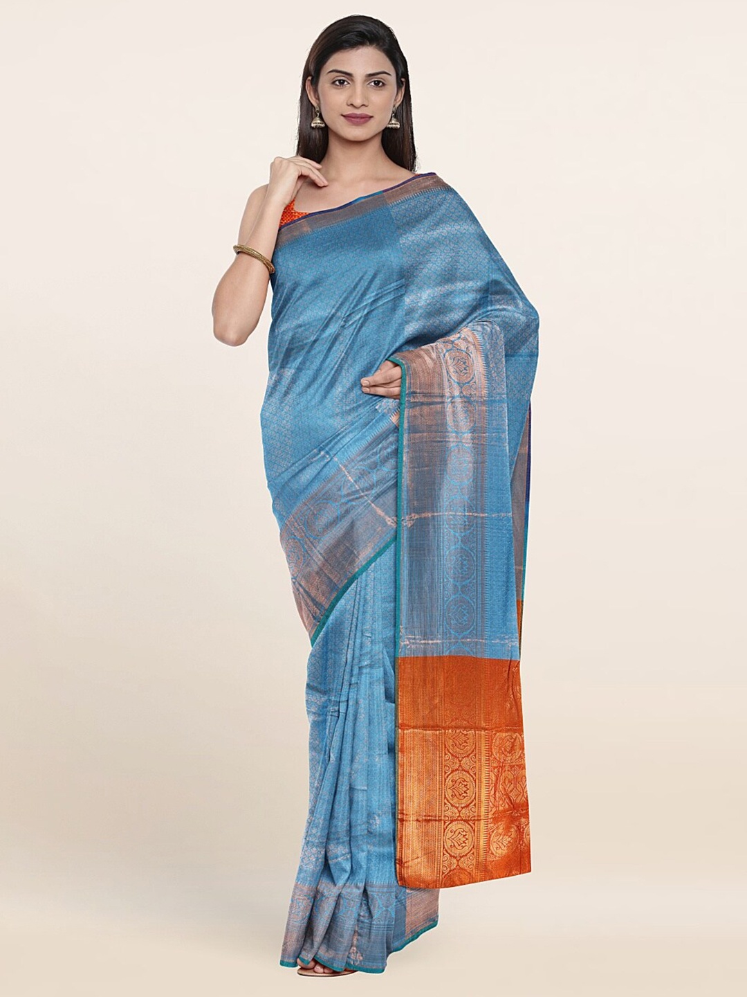 

Pothys Blue & Orange Woven Design Zari Saree