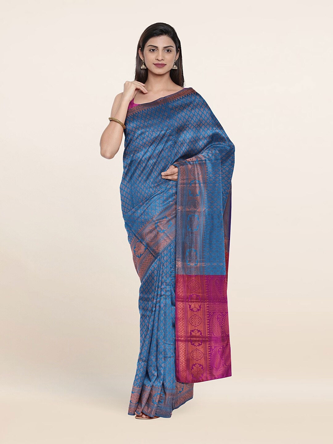 

Pothys Blue & Pink Woven Design Zari Saree