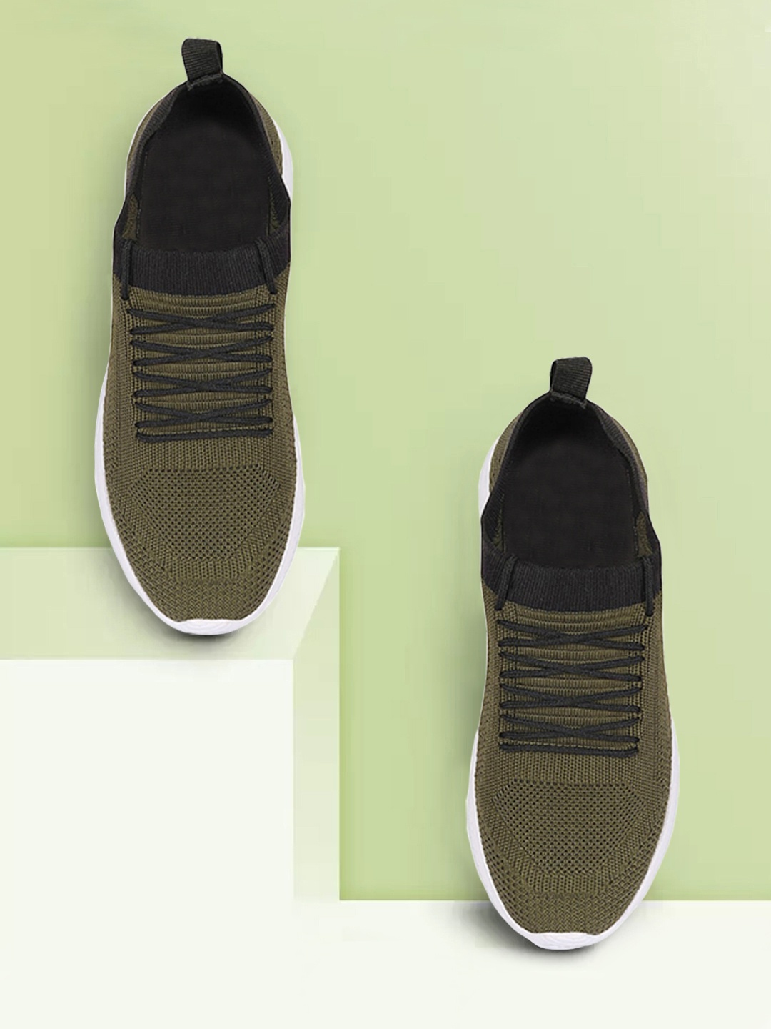 

FAST TRAX Men Olive Green Woven Design Sneakers