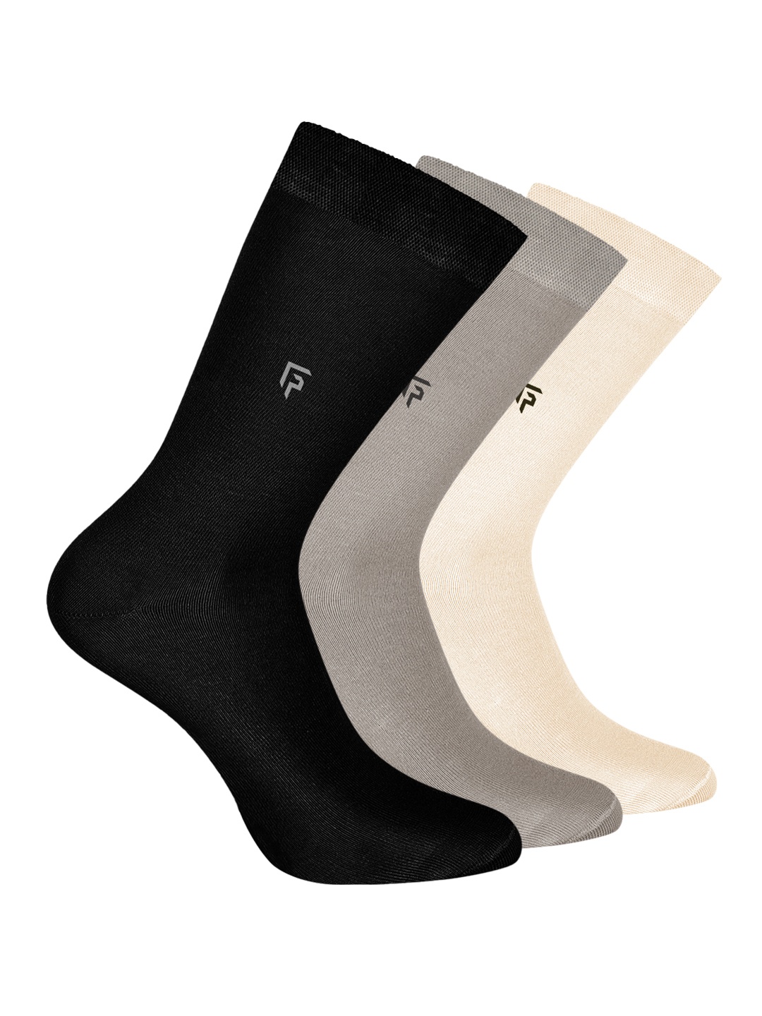 

FOOTPRINT Men 3 Pairs Anti Odour Organic Cotton Calf-Length Solid Bamboo Formal Socks, Black