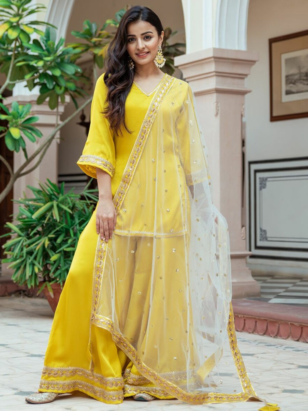 

Lavanya The Label Women Yellow Kurta with Palazzos & With Dupatta