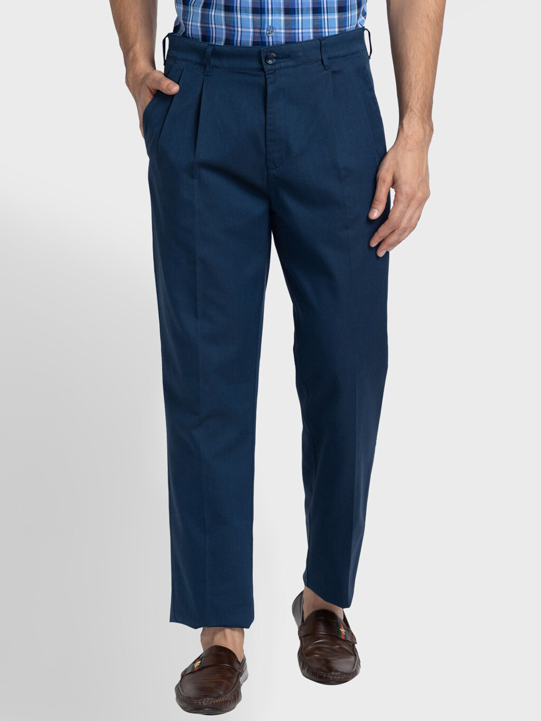 

ColorPlus Men Blue Pleated Trousers