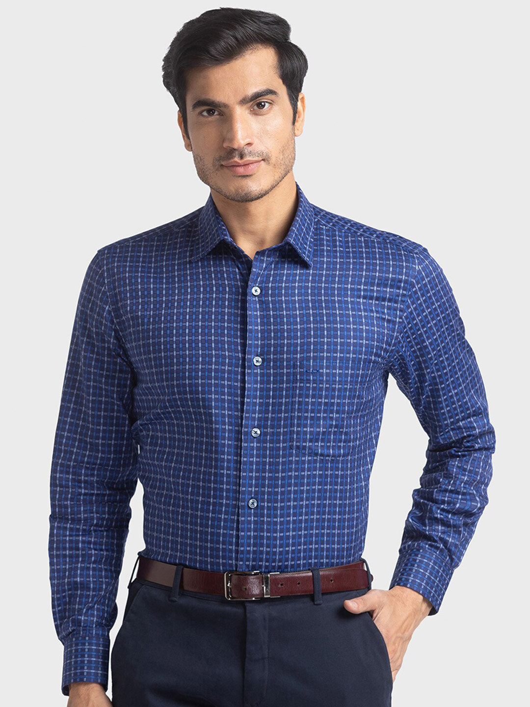 

ColorPlus Men Blue Tailored Fit Checked Casual Shirt