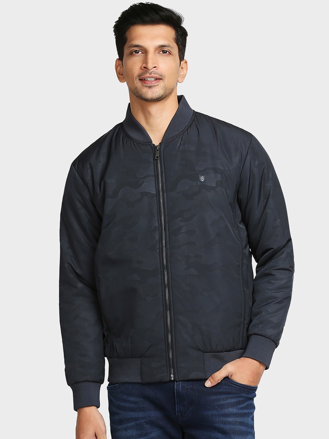 

ColorPlus Men Navy Blue Camouflage Cotton Bomber Jacket