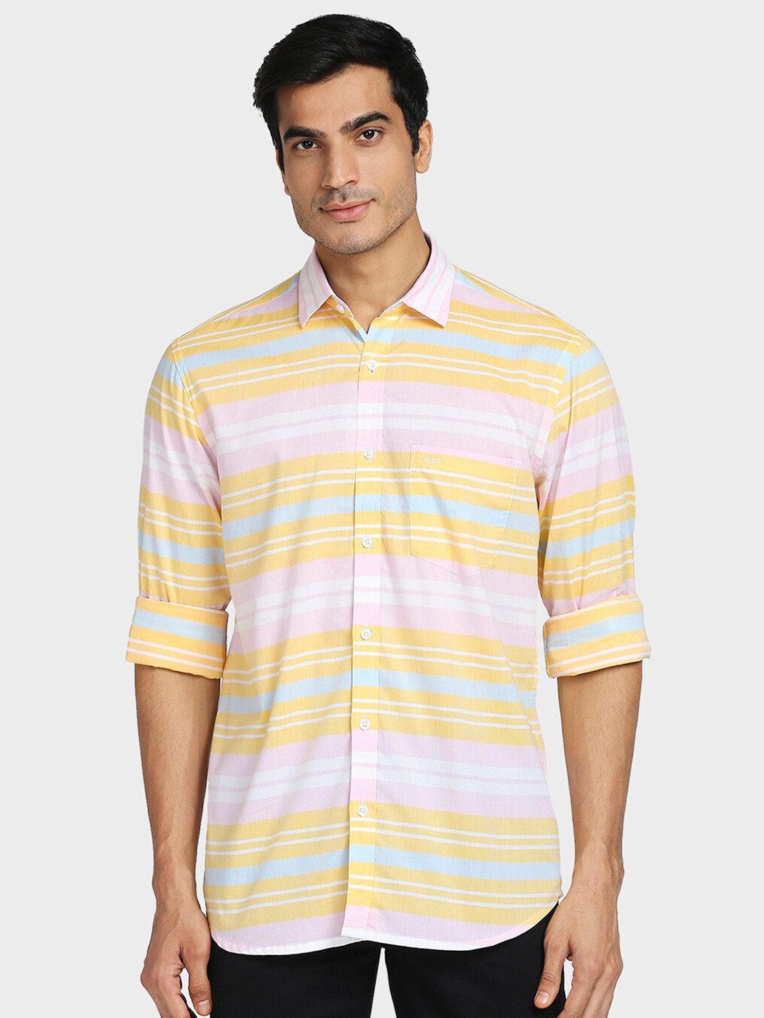 

ColorPlus Men Yellow Tailored Fit Horizontal Stripes Striped Casual Shirt