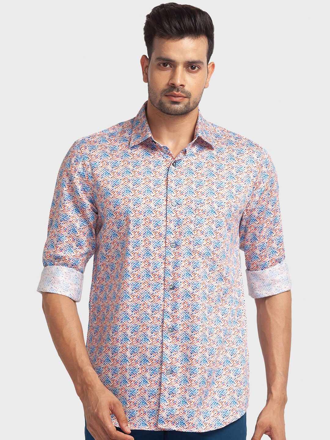 

ColorPlus Men Blue Tailored Fit Floral Printed Casual Cotton Shirt