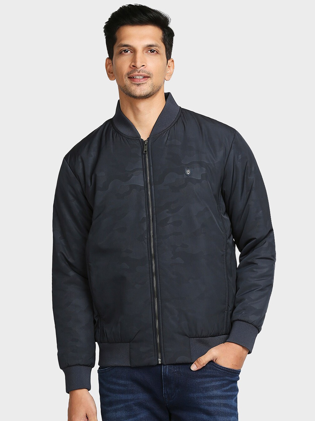 

ColorPlus Men Blue Camouflage Bomber Jacket