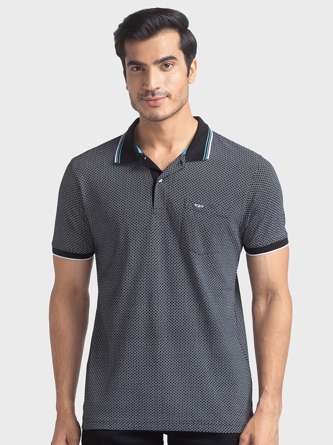 

ColorPlus Men Black Printed Polo Collar T-shirt