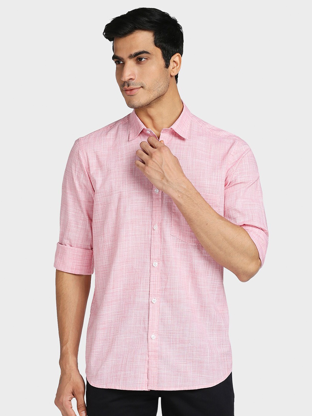 

ColorPlus Men Pink Tailored Fit Opaque Casual Shirt