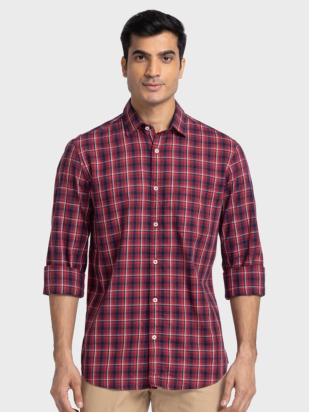 

ColorPlus Men Maroon Tailored Fit Tartan Checked Casual Shirt