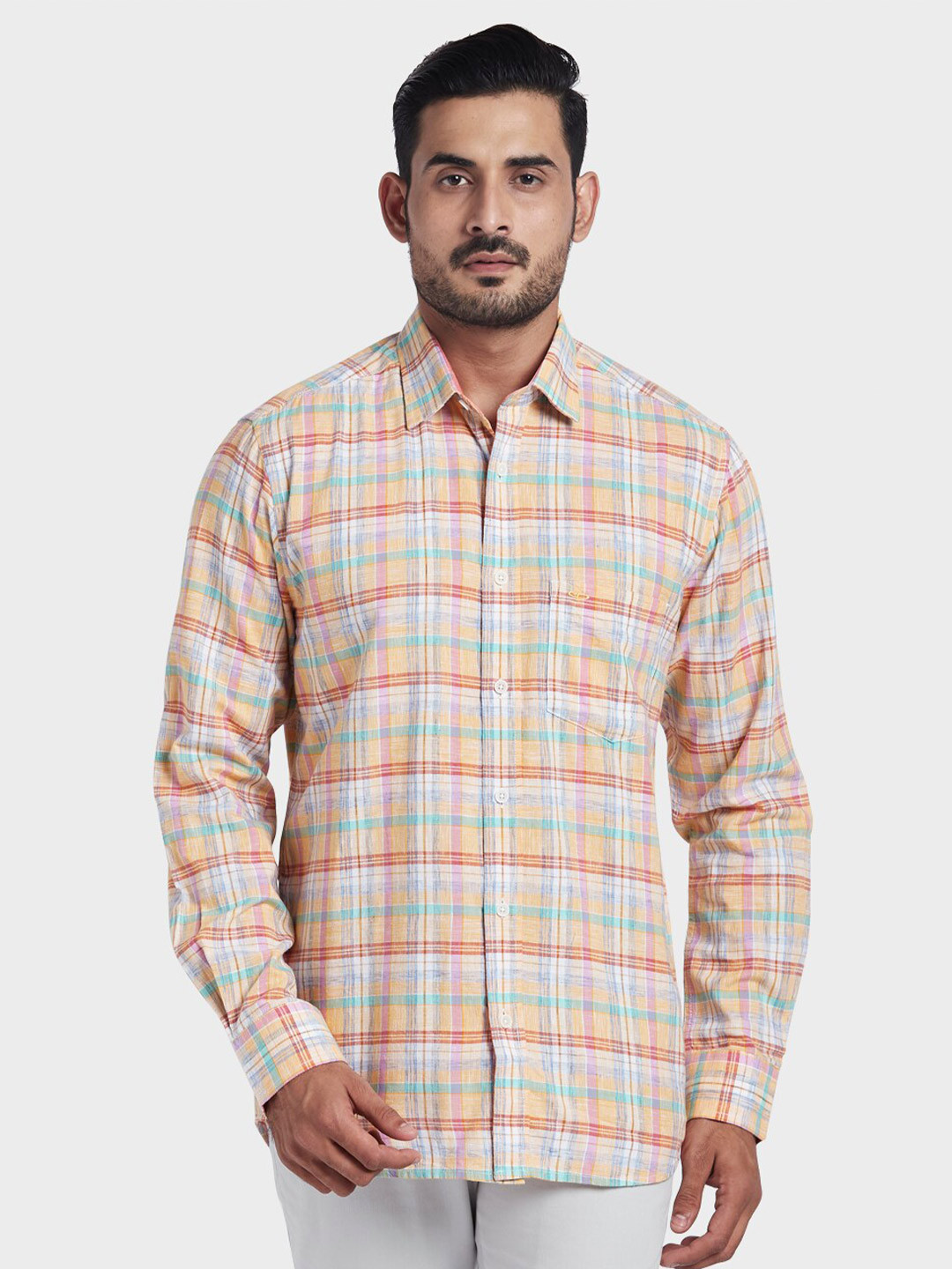 

ColorPlus Men Yellow Tailored Fit Checked Casual Shirt