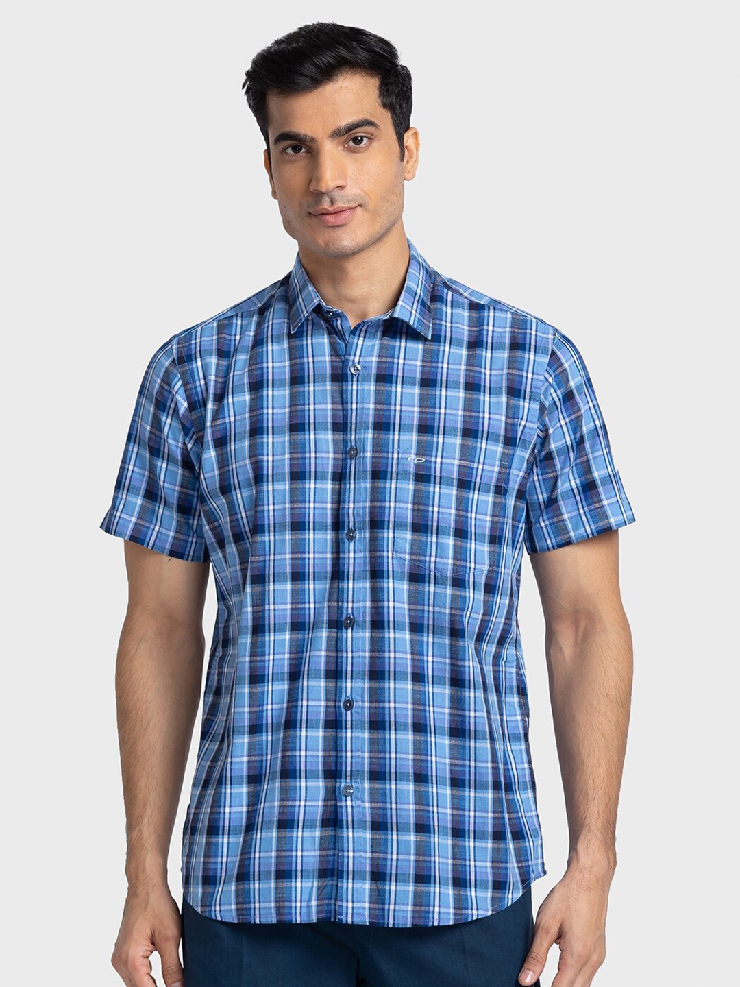 

ColorPlus Men Blue Tailored Fit Tartan Checks Checked Casual Shirt
