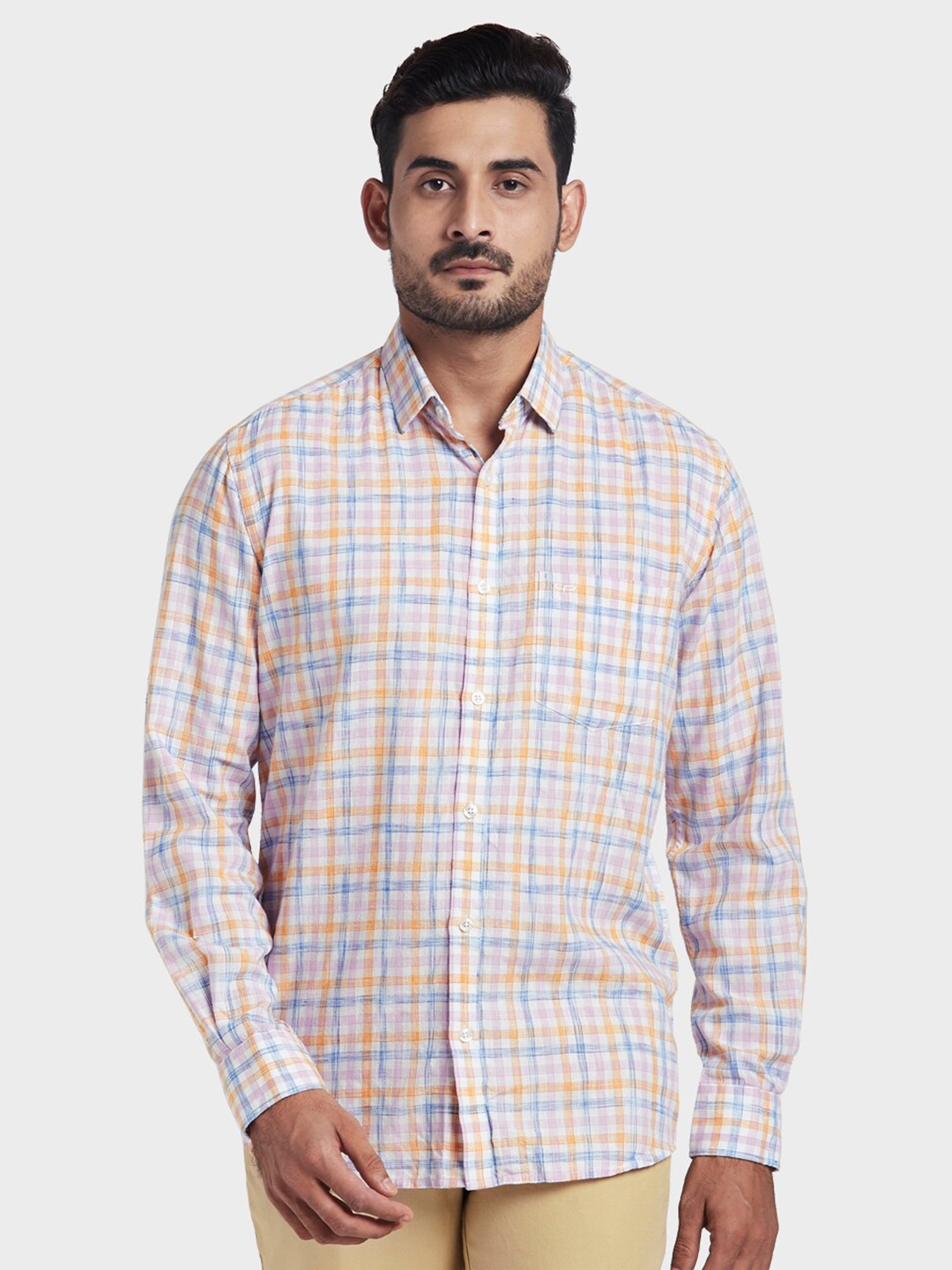 

ColorPlus Men Orange Tailored Fit Checked Casual Shirt