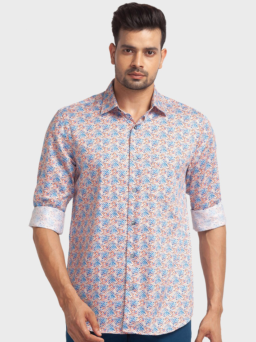 

ColorPlus Men Blue Tailored Fit Printed Cotton Casual Shirt
