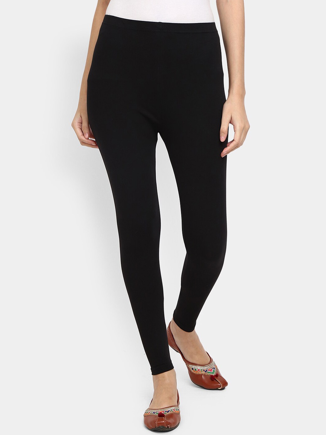 

V-Mart Women Black Solid Ankle-Length Cotton Leggings