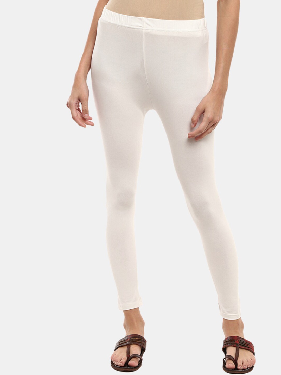

V-Mart Women Off White Solid Ankle-Length Leggings