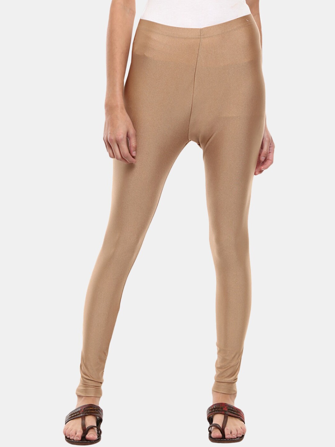 

V-Mart Women Golden Solid Cotton Ankle-Length Leggings, Gold