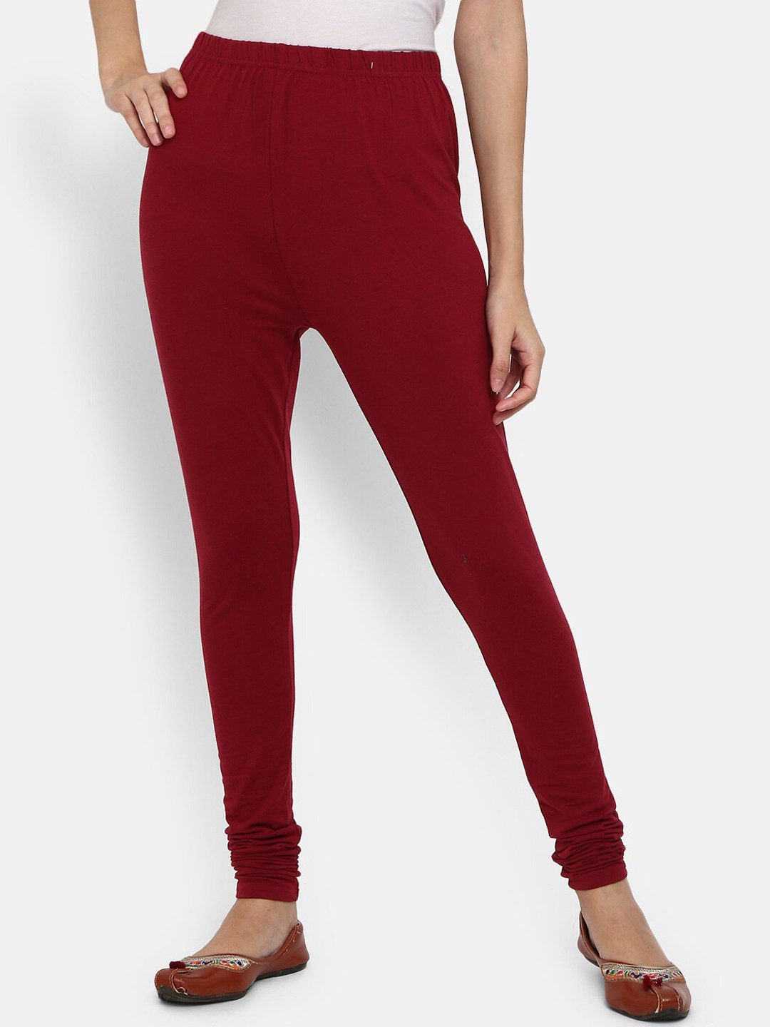

V-Mart Women Maroon Solid Churidaar-Length Leggings