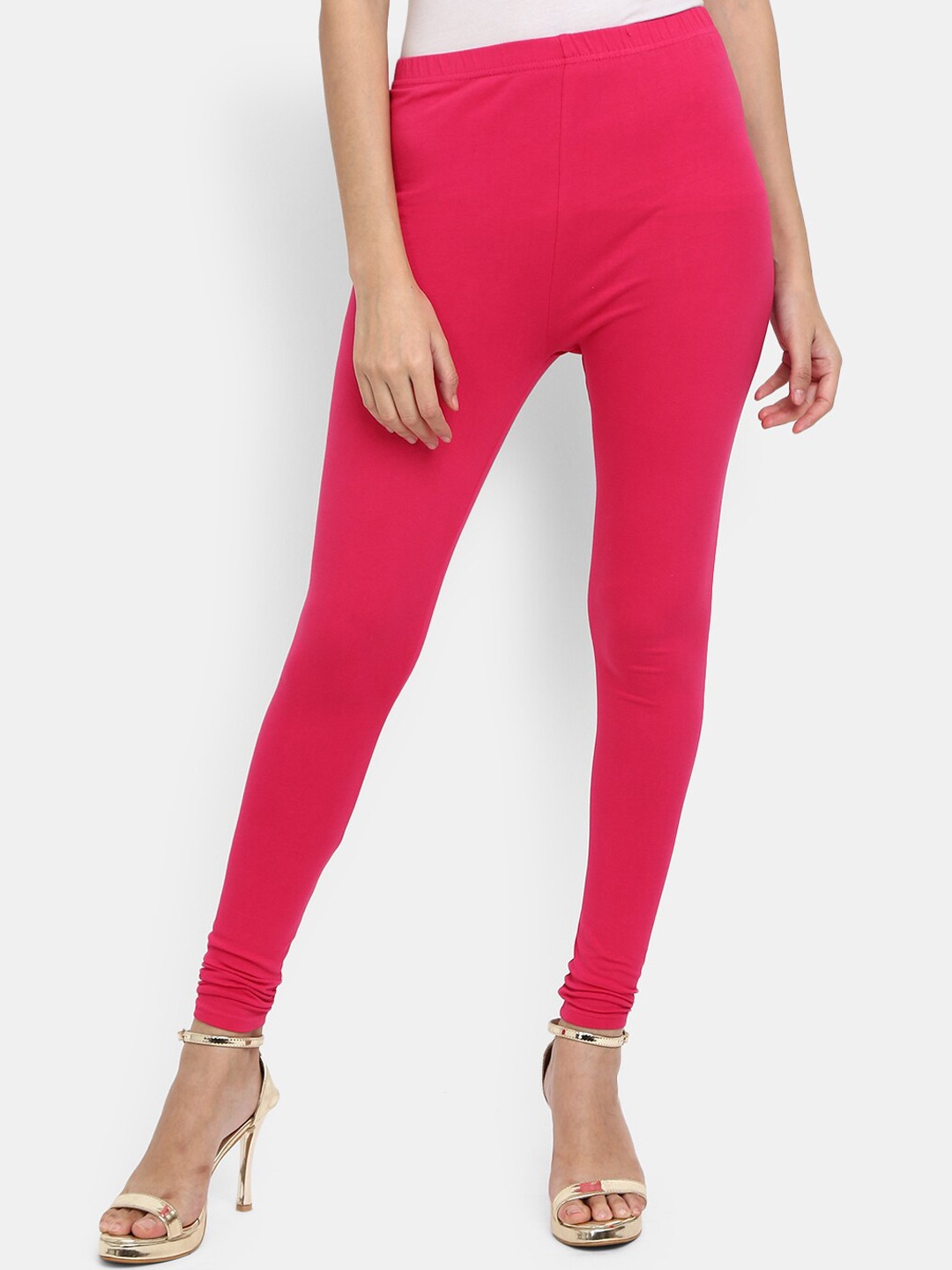 

V-Mart Women Fuchsia Pink Solid Cotton Churidar-Length Legging