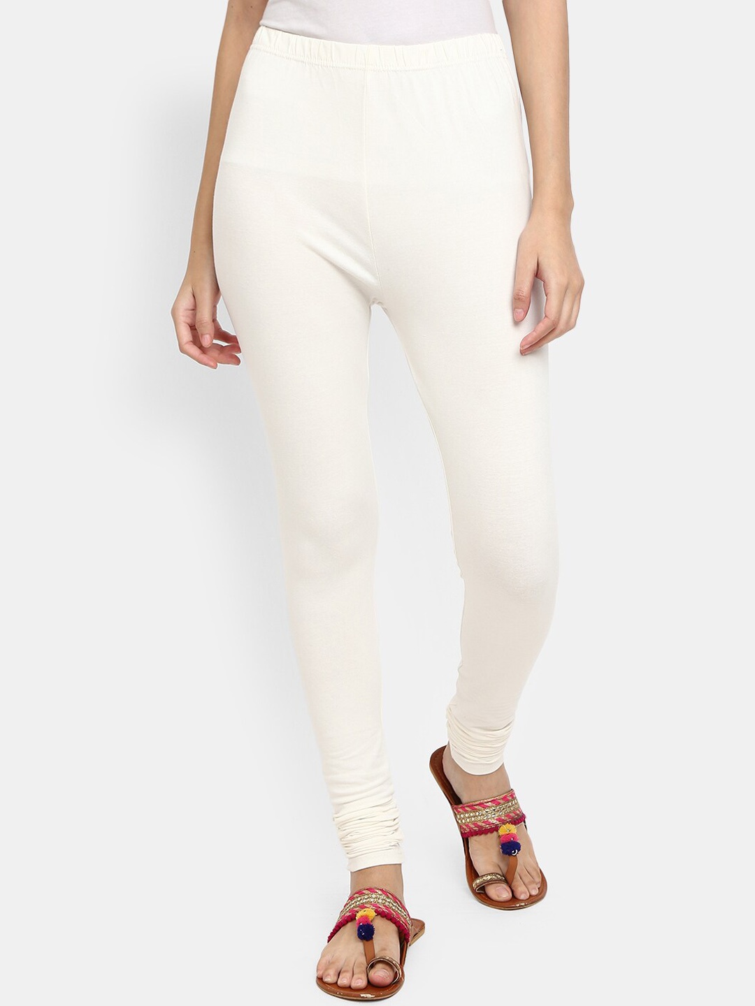 

V-Mart Women Off White Solid Churidar-Length Leggings