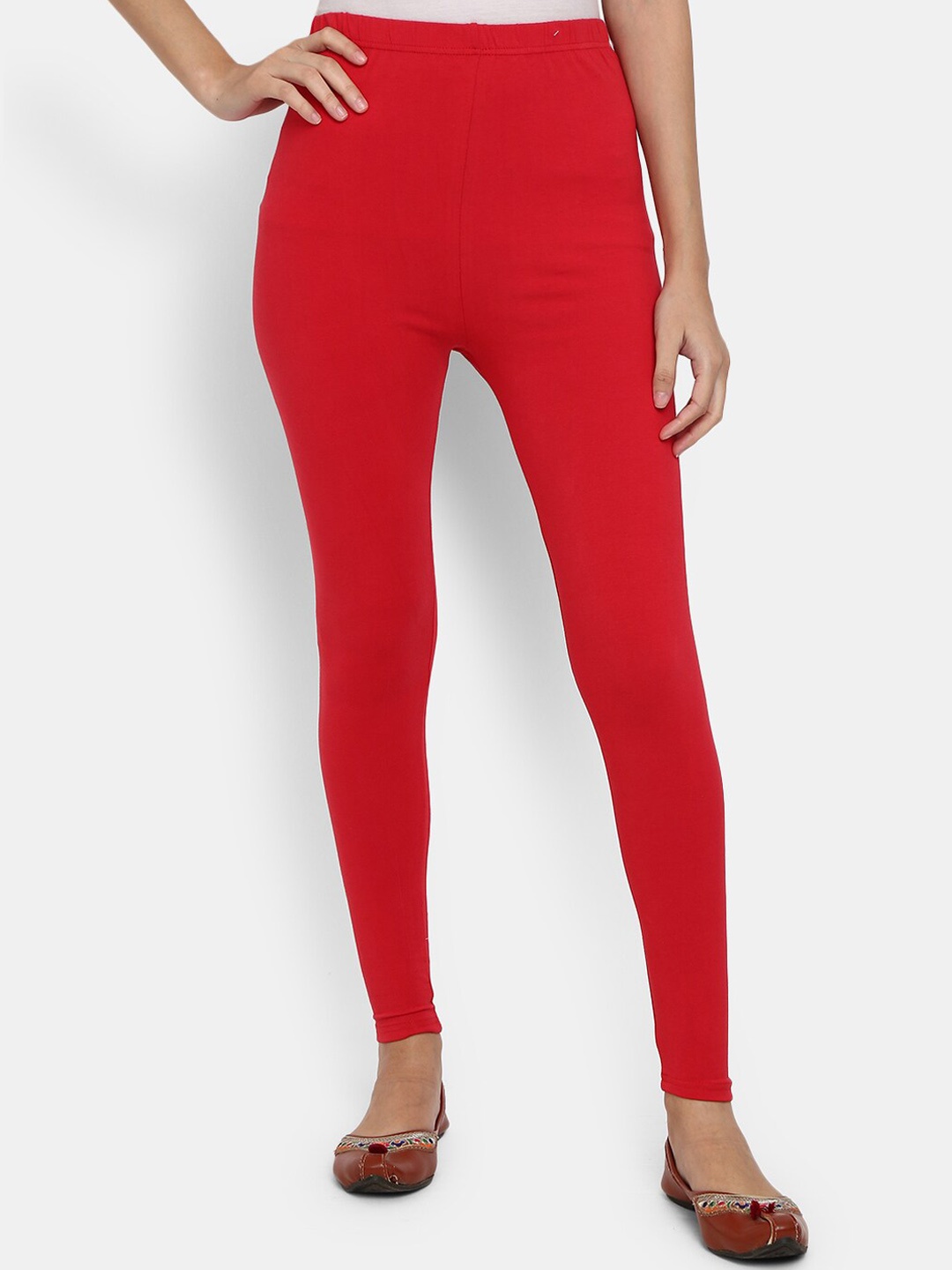 

V-Mart Women Red Solid Ankle-Length Leggings