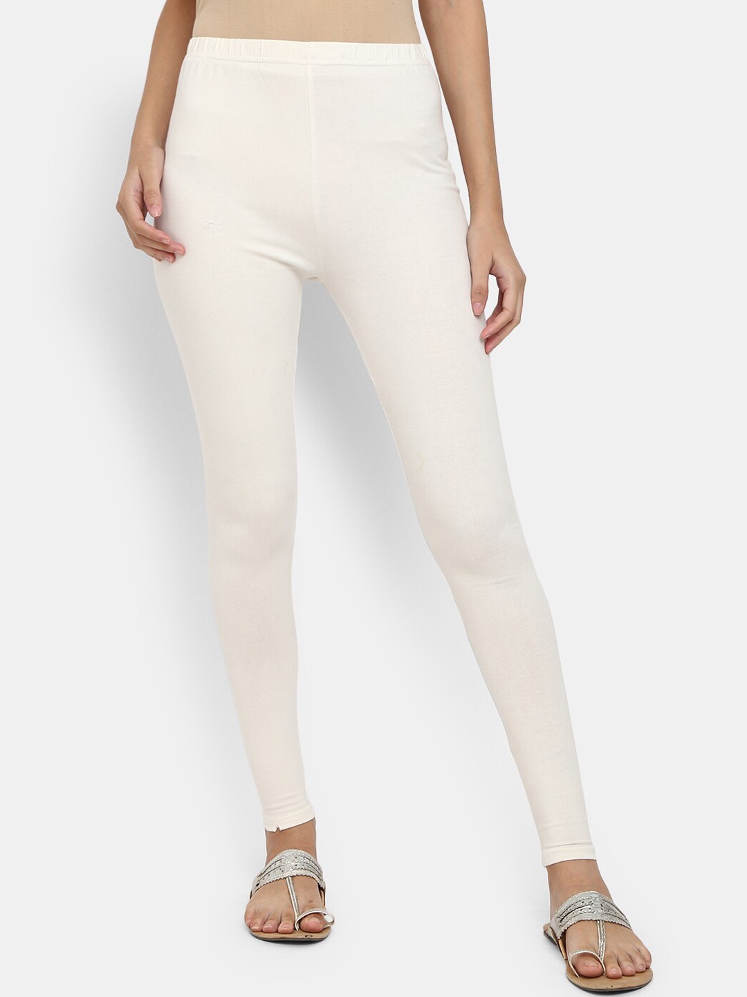 

V-Mart Women Off White Solid Ankle-Length Leggings