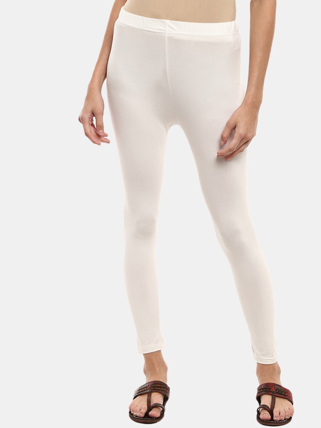 

V-Mart Women White Solid Cotton Ankle-Length Legging
