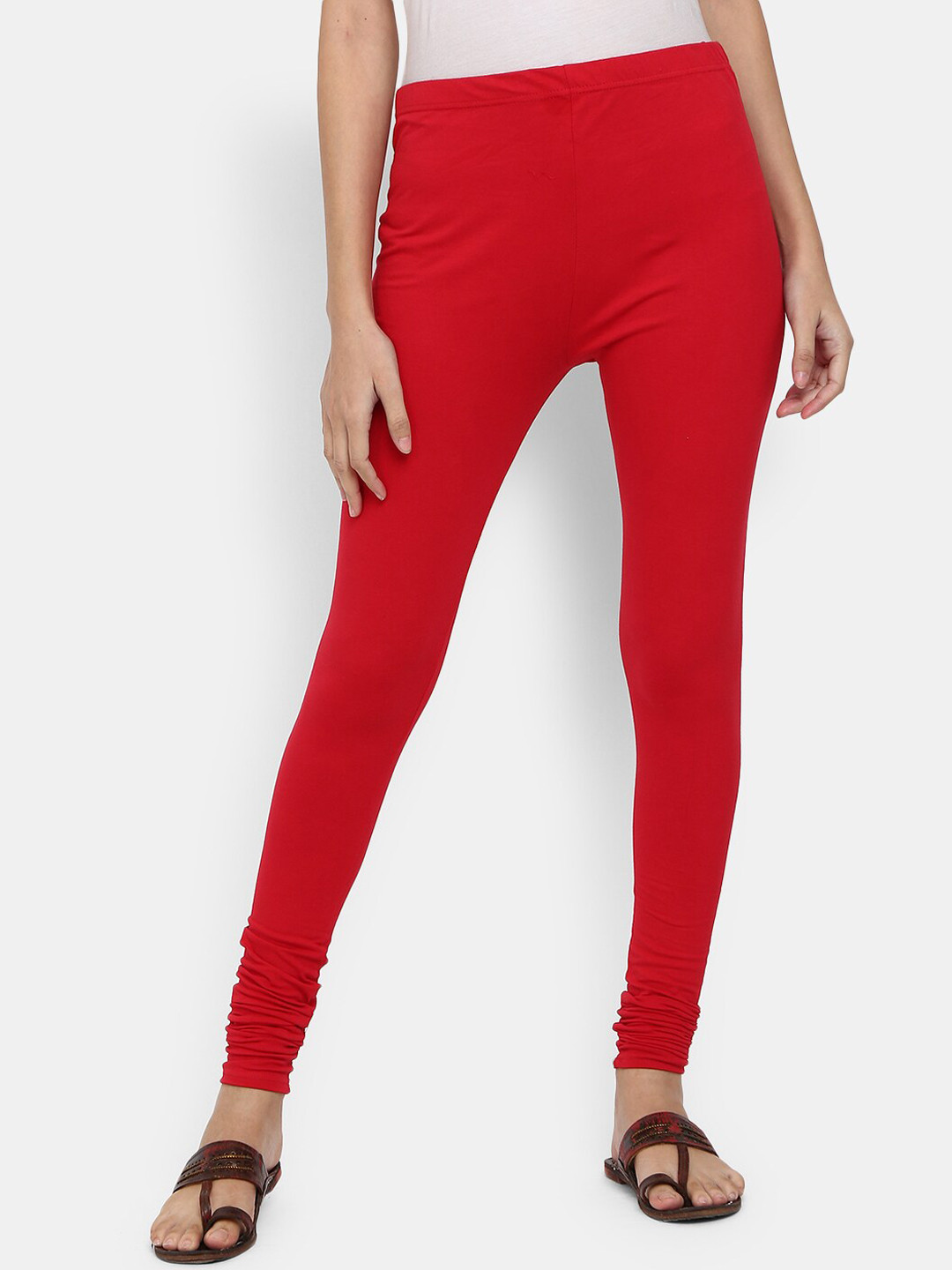 

V-Mart Women Red Solid Churidar-Length Leggings