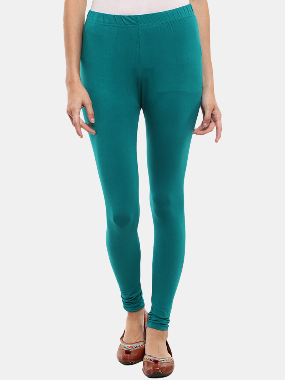 

V-Mart Women Teal Blue Solid Churidar-Length Leggings