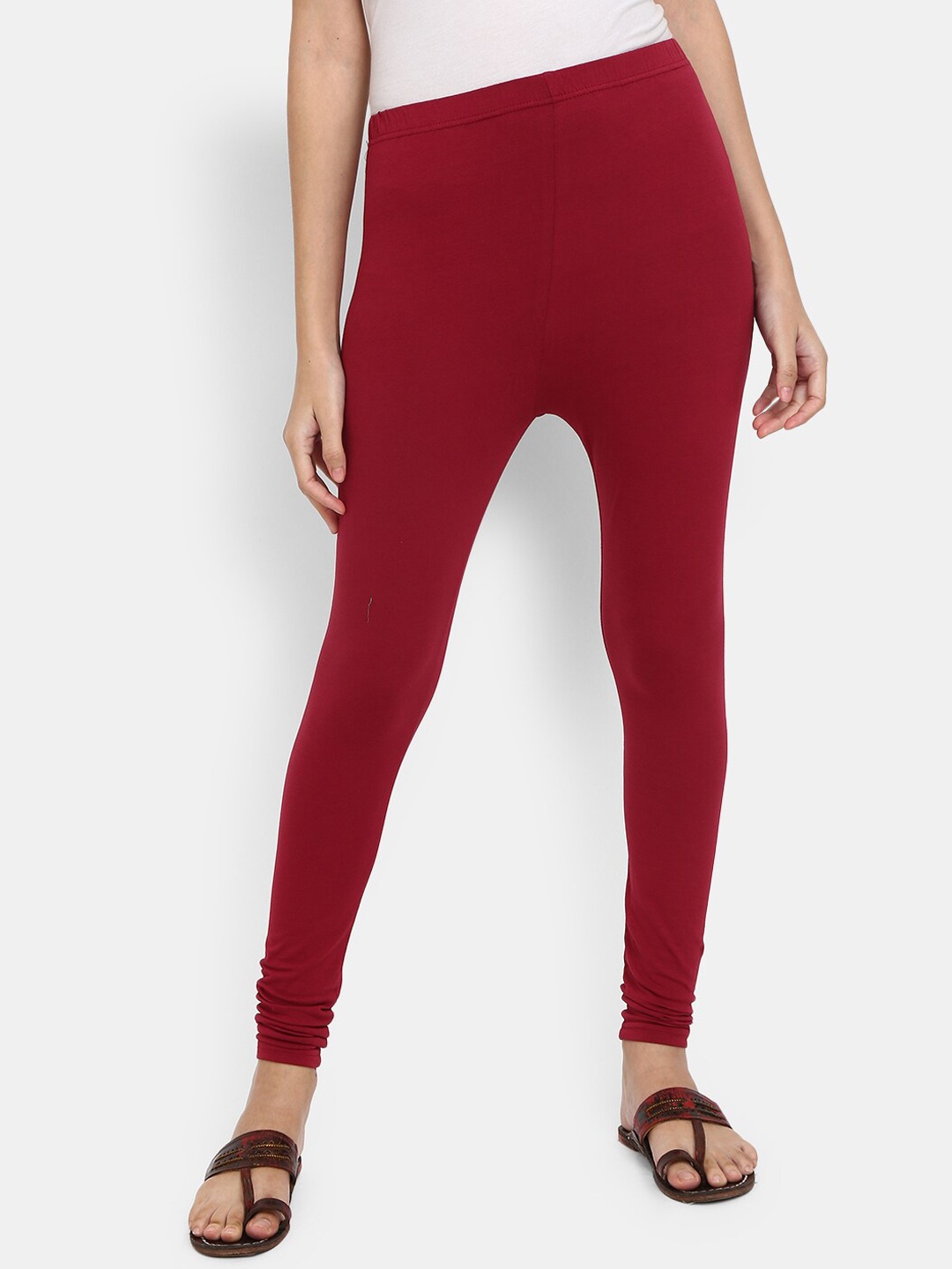 

V-Mart Women Maroon Solid Churidar-Length Leggings