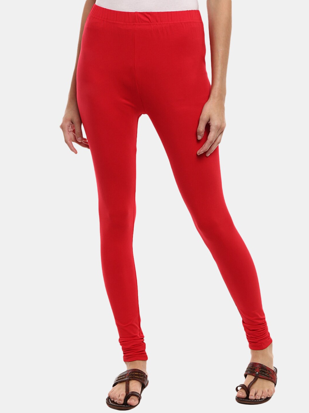 

V-Mart Women Red Solid Churidar-Length Leggings