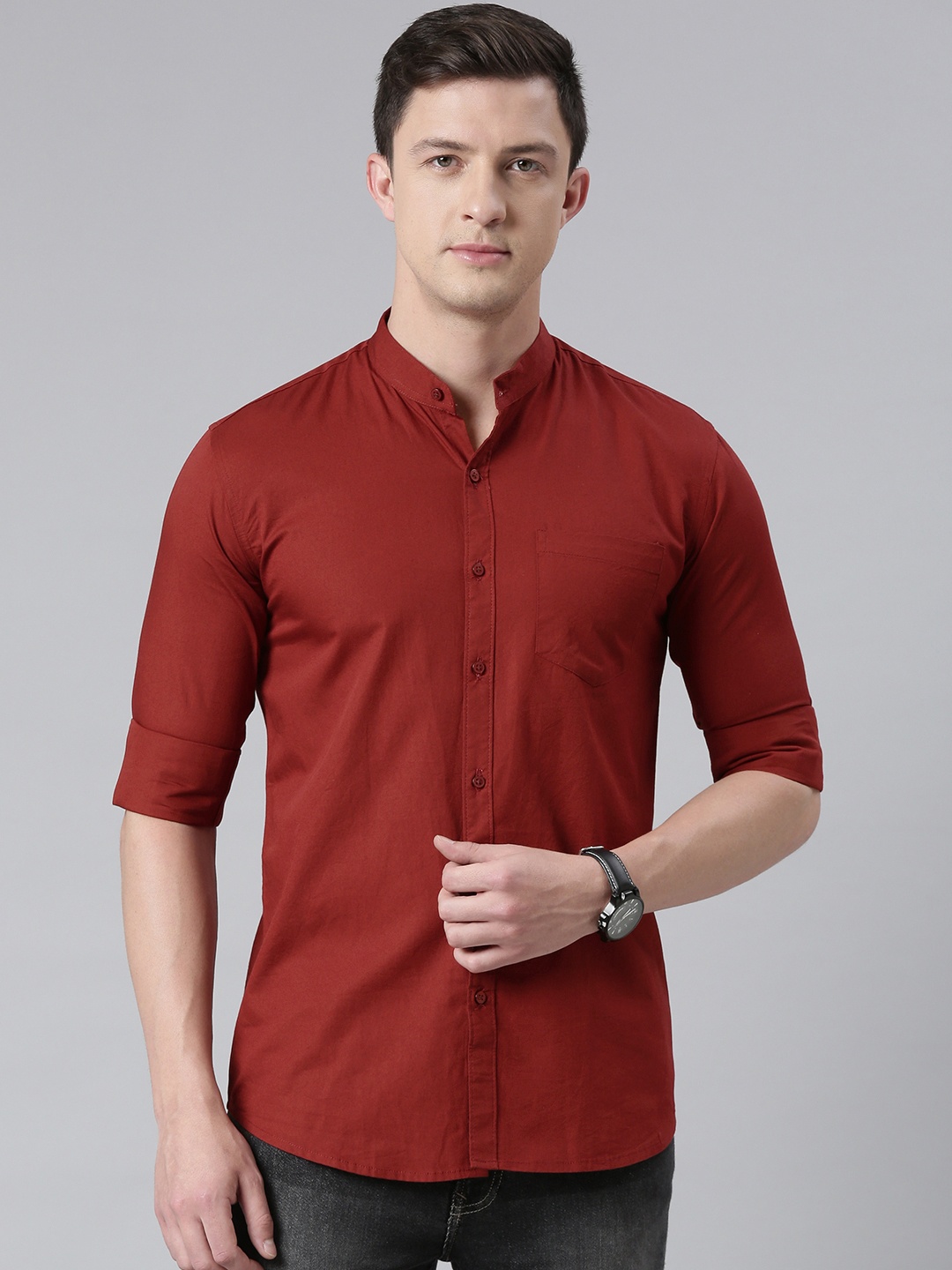 

DEZANO Men Red Pure Cotton Comfort Fit Striped Casual Shirt