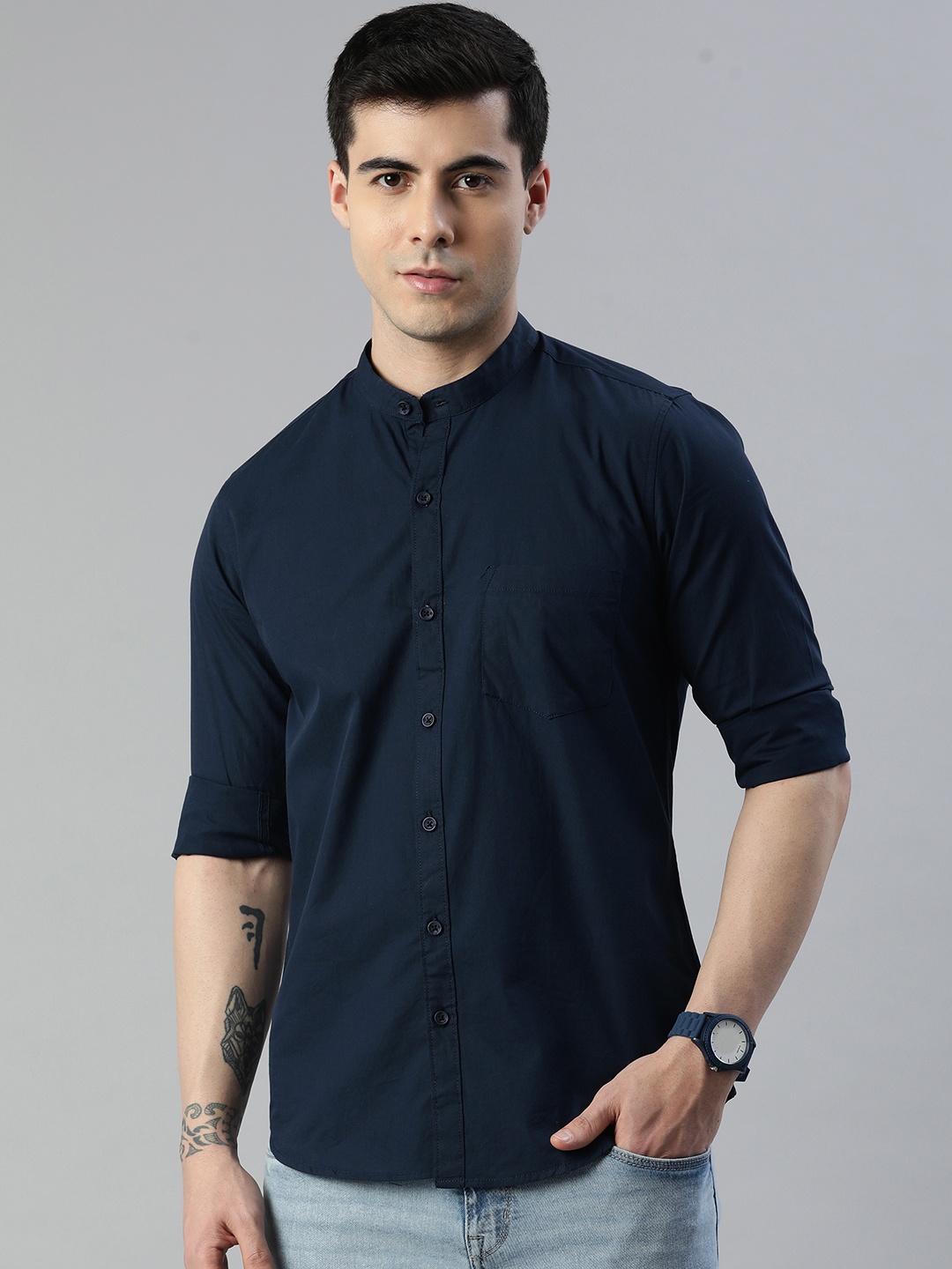 

DEZANO Men Comfort Solid Regular Fit Casual Shirt, Navy blue