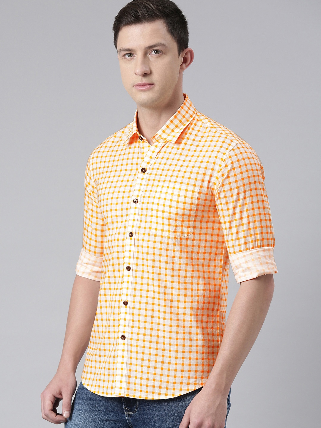 

DEZANO Men Yellow & White Comfort Fit Micro Checked Casual Shirt
