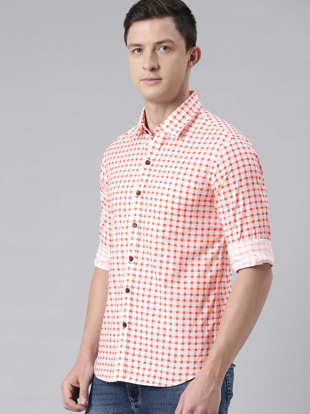 

DEZANO Men Red & White Comfort Fit Micro Checked Casual Shirt