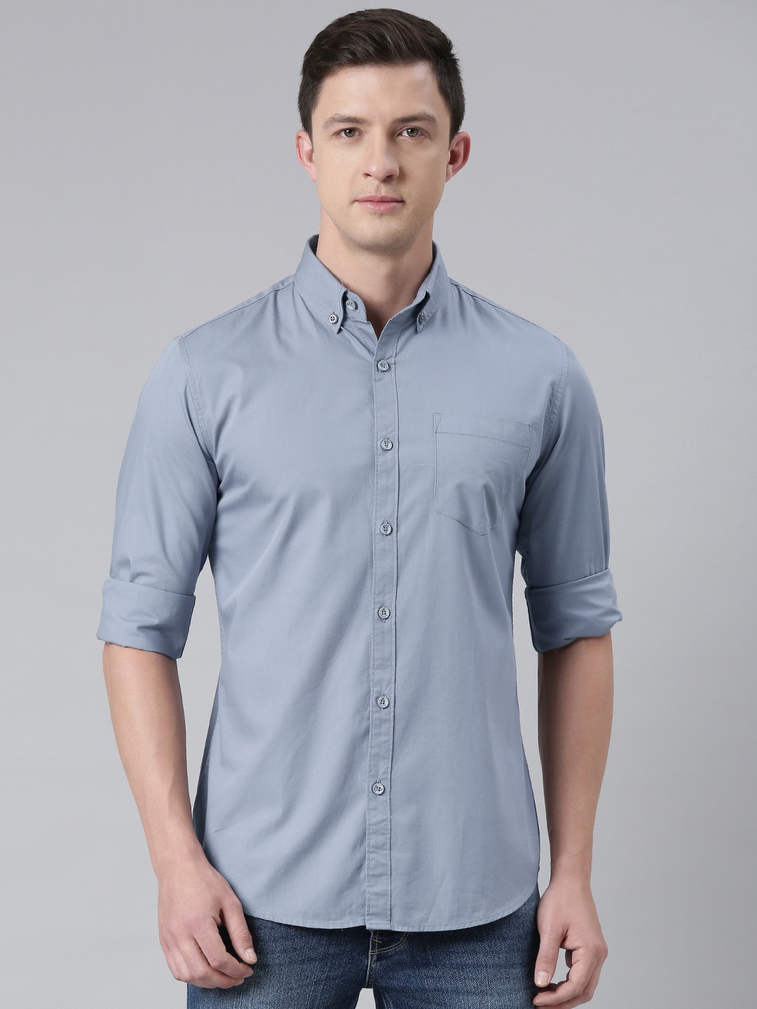 

DEZANO Men Grey Solid Comfort Fit Casual Shirt