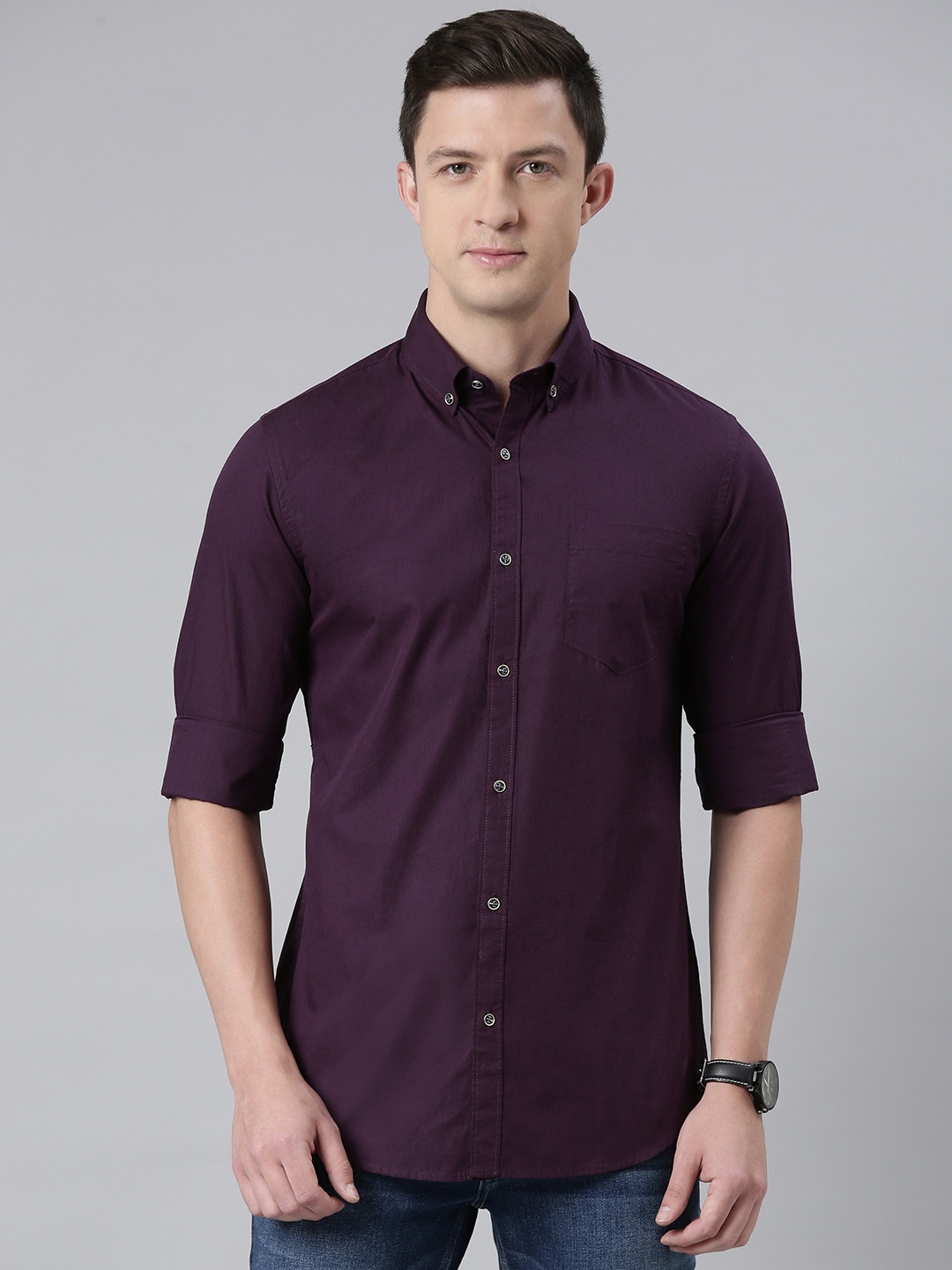 

DEZANO Men Burgundy Pure Cotton Comfort Fit Casual Shirt