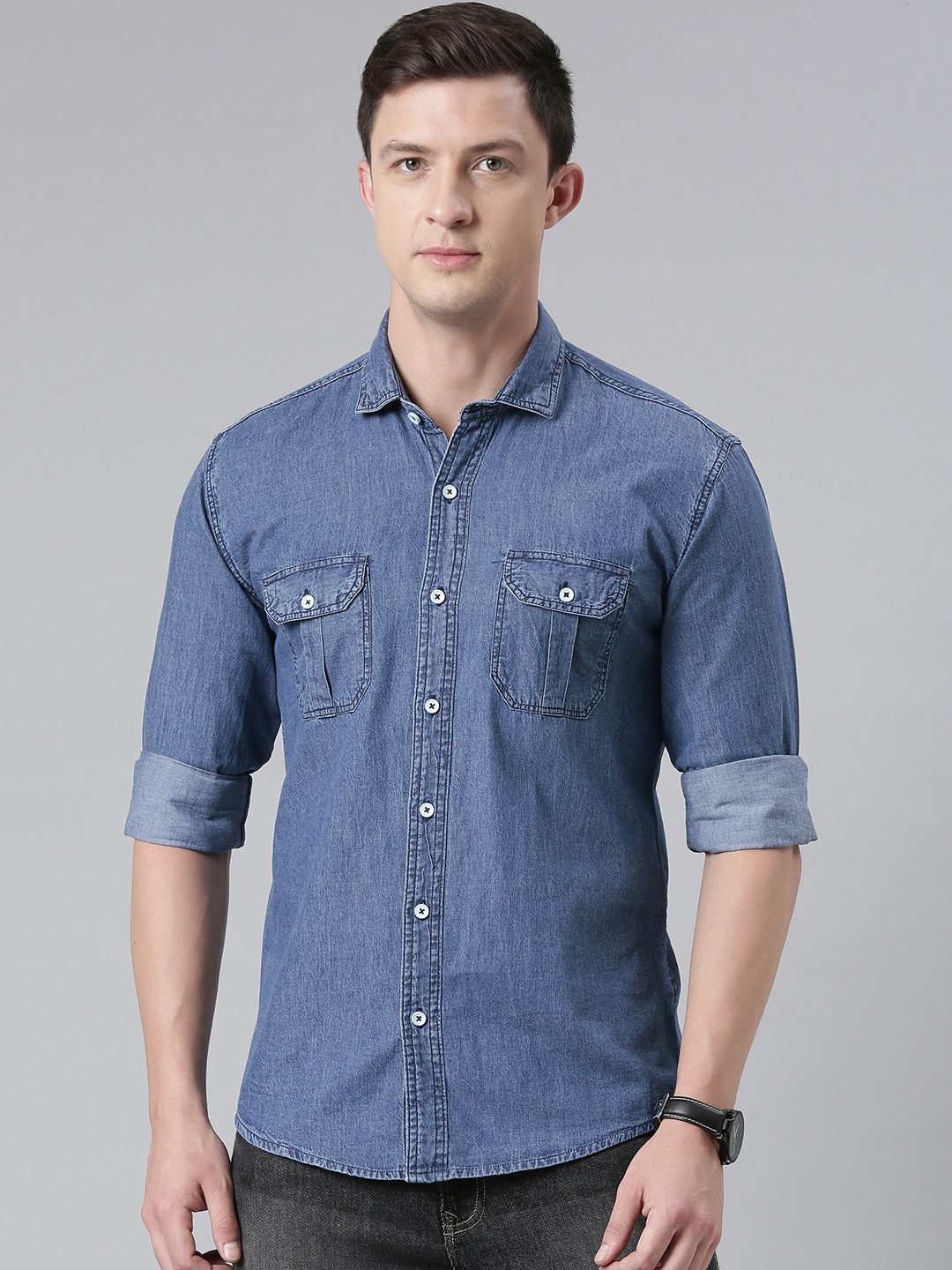 

DEZANO Men Blue Pure Cotton Comfort Fit Casual Shirt