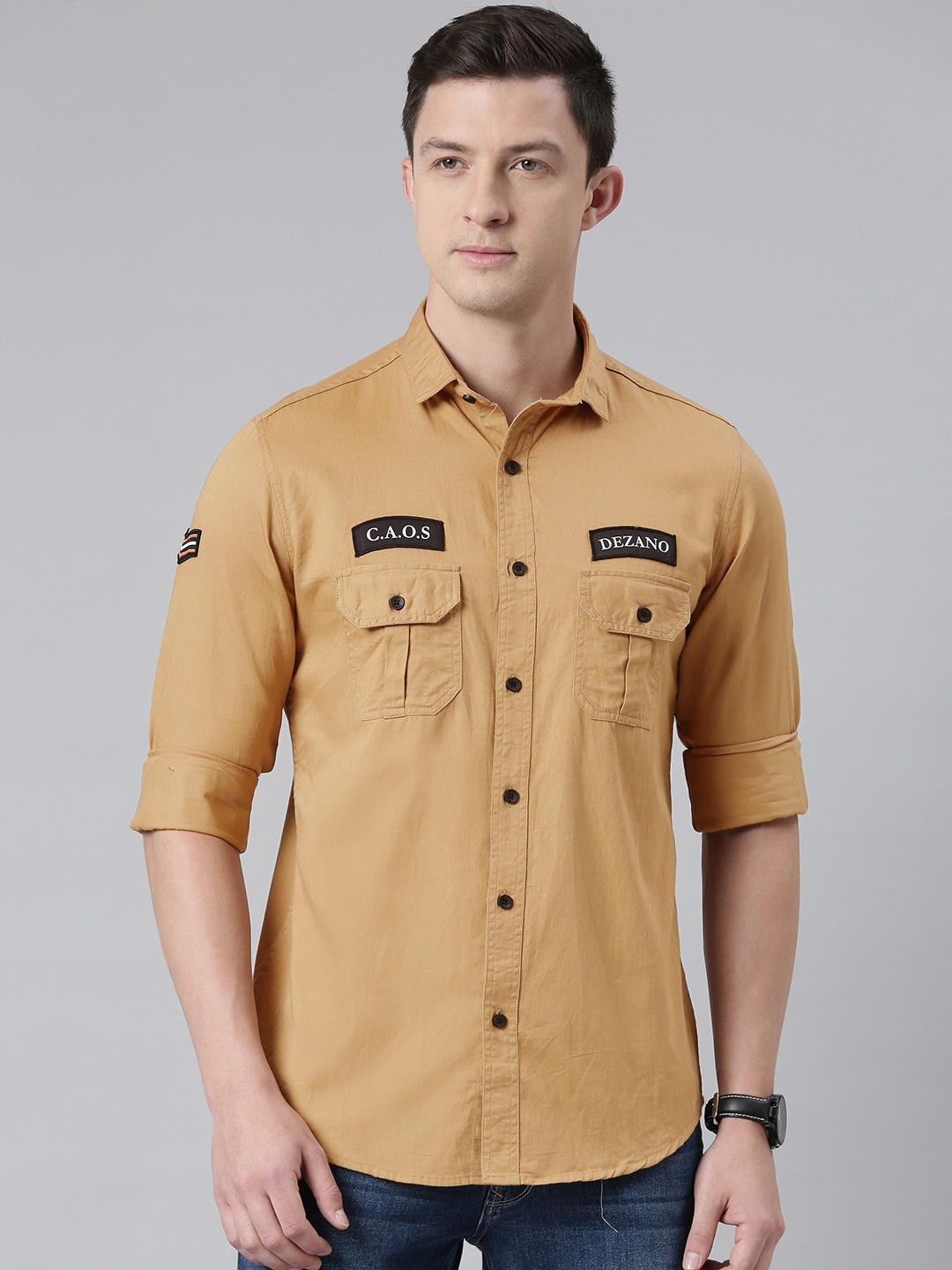 

DEZANO Men Beige Pure Cotton Comfort Fit Casual Shirt