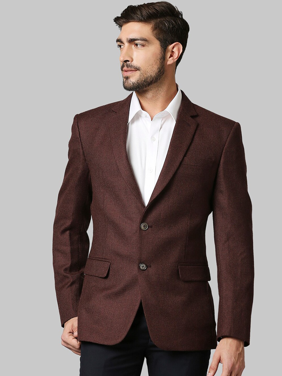 

Park Avenue Men Maroon Self Design Slim-Fit Single Breasted Formal Blazer